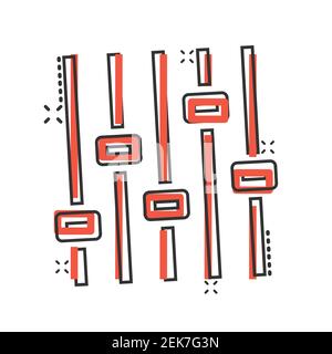 Control volume icon in comic style. Audio adjusting cartoon sign vector illustration on white isolated background. Filter splash effect business conce Stock Vector