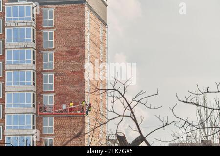 building a house facade, close-up in the sun, copy space Stock Photo