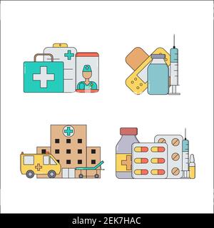 First medical aid concept medical icons set in trendy line style isolated on white background for web applications and mobile concepts. Vector illustr Stock Vector