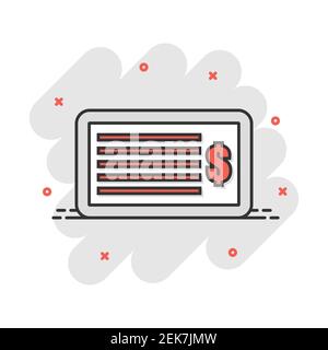 Cartoon money check icon in comic style. Bank checkbook illustration pictogram. Checkbook sign splash business concept. Stock Vector