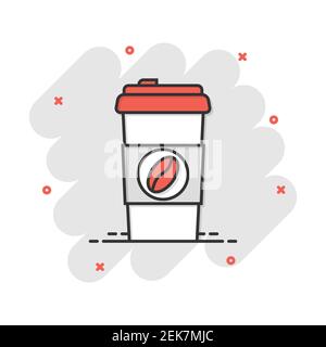 Coffee, tea cup icon in comic style. Coffee mug vector cartoon illustration pictogram. Drink business concept splash effect. Stock Vector