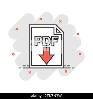 Cartoon PDF icon in comic style. Document illustration pictogram. File sign splash business concept. Stock Vector