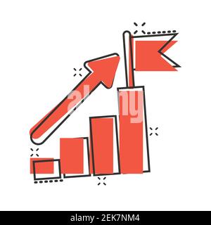 Stair with finish flag icon in comic style. Leadership challenge cartoon vector illustration on white background. Career growth splash effect business Stock Vector