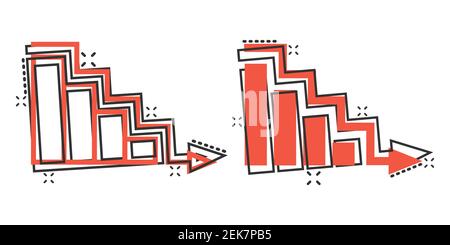 Decline arrow icon in comic style. Decrease cartoon vector illustration ...