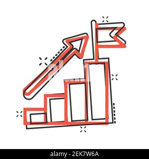 Stair with finish flag icon in comic style. Leadership challenge cartoon vector illustration on white background. Career growth splash effect business Stock Vector