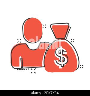 People with money bag icon in comic style. Businessman bag cartoon vector illustration on white isolated background. Bank splash effect business conce Stock Vector