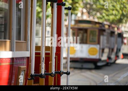 Traditional cable cars in San Francisco Stock Photo