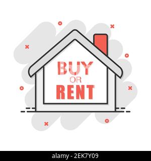 Vector cartoon buy or rent house icon in comic style. House sign illustration pictogram. Home business splash effect concept. Stock Vector