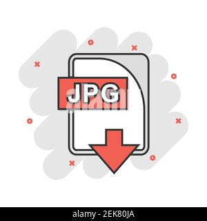Cartoon JPG file icon in comic style. Image download sign illustration pictogram. Document splash business concept. Stock Vector