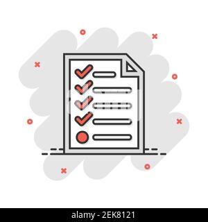 Cartoon checklist icon in comic style. Document check illustration pictogram. Diagram graph sign splash business concept. Stock Vector