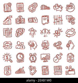 Business icon set in comic style. Money, people, document cartoon vector illustration on white isolated background. Freelancer diagram splash effect b Stock Vector