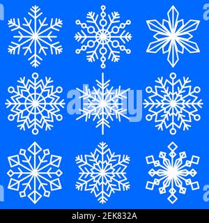 set of snowflakes of different shapes. Patterned decorative snowflakes. Winter symbolism. Vector Image. Stock Vector