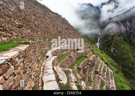 Choquequirao, one of the best Inca ruins in Peru. Choquequirao Inca trekking trail near Machu Picchu. Cuzco region in Peru. Terraced fields Stock Photo