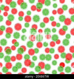 Summer illustration with oranges and limes. Seamless pattern with colorful fruits on white background. Food concept. Template design for invitation Stock Vector