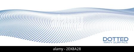 Abstract blue dotted wave surface with halftone effect.Vector graphics Stock Vector