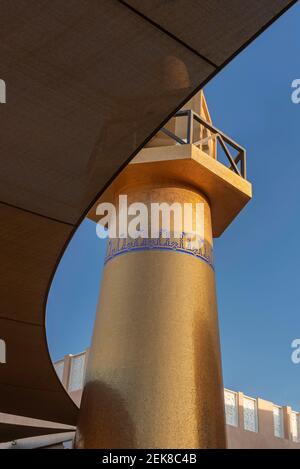 Doha, Qatar - February 09, 2021: Day view shot of Doha, Qatar architecture landmark, The Golden Mosque in Katara - The Cultural Village Foundation Stock Photo