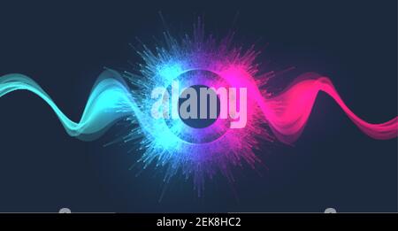 Abstract fiction vector illustration quantum computer technology. Sphere explosion background. Deep learning artificial intelligence. Big data Stock Vector