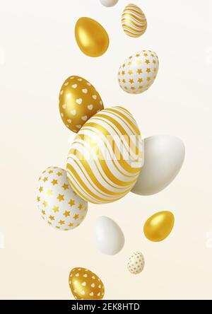 Realistic background Composition of 3D Easter eggs. Vector illustration Stock Vector