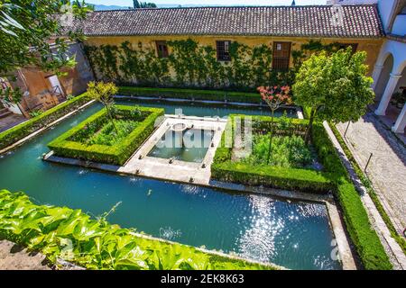 Pool,  natur,  building in Generalife - part of Alhambra , Granada  Moorish art Stock Photo