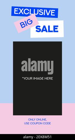 Editable Big Sale blue and rose Stories template. Vector illustration Stock Vector