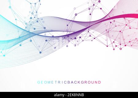 Big Genomic Data Visualization. DNA helix, DNA strand, DNA Test. CRISPR CAS9 - Genetic engineering. Molecule or atom, neurons. Abstract structure for Stock Vector