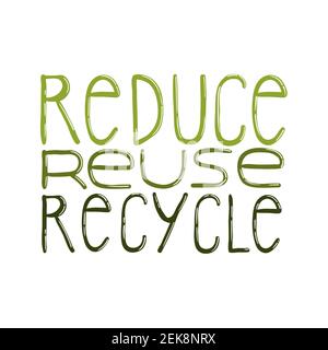 Reduce, reuse, recycle lettering quote. Zero waste lifestyle motivation slogan. Environmental ecological phrase. Vector hand written postcard, print, Stock Vector