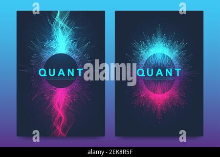 Modern vector template for brochure, leaflet, flyer, cover, banner, catalog, magazine, annual report. Quantum technology. Futuristic explosion design Stock Vector
