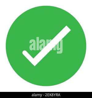 Check mark button in green circle icon on white background vector. Stock Photo
