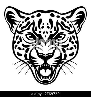 Mascot. Vector head of cougar. Black illustration of danger wild cat isolated on white background. For decoration, print, design, logo, sport clubs, t Stock Vector
