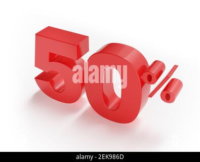 50% discount on sale. One hundred and five percent red isolated on white background. 3d rendering. Illustration for advertising. Stock Photo