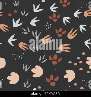 Dinosaur footprints seamless pattern. Background with dino feet steps traces. Vector illustration Stock Vector
