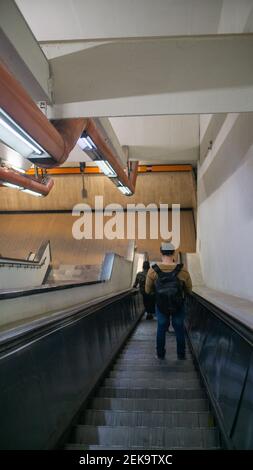 People going down on escalators in the Mexico City subway Stock Photo