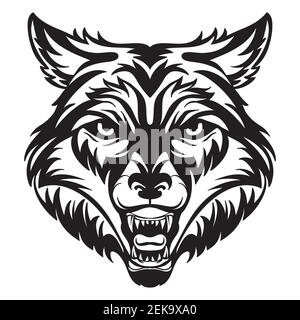 Mascot. Vector head of wolf. Black illustration of danger wild beast isolated on white background. For decoration, print, design, logo, sport clubs, t Stock Vector