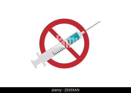 No vaccine, icon isolated. No syringe sign. against vaccination. Flat design. Vector Illustration. Stock Vector