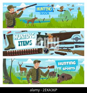 Hunting banners. Vector wild birds and animals hunting vector ...
