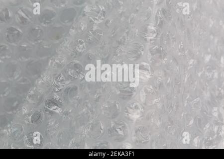 crumpled air bubble wrap - real life close-up background. Stock Photo