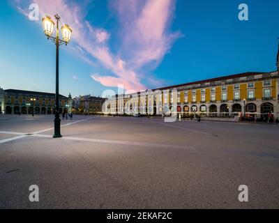 Portugal, Estremadura Province, Lisbon, Praca do Comercio square at dusk Stock Photo