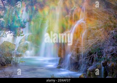 Long exposure of waterfalls on Rio Cuervo riverCuenca province, Castilla-La Mancha, Spain Stock Photo