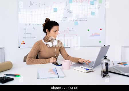 Young black female student studying at desk with books and laptop Stock ...