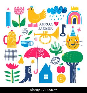 Abstract modern art design with hand drawn doodle elements. Stock Vector