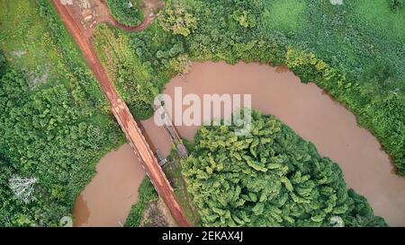 Cameroon, Aerial view of Sanaga river and bridges Stock Photo