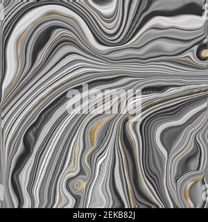 Beautiful grey curly marble agate with golden veins. Abstract marbling agate texture and shiny gold background. Fluid marbling effect . illustration Stock Photo