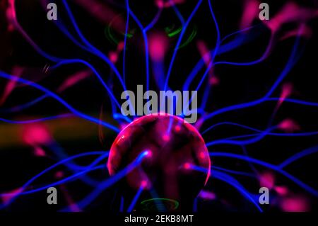 Glowing plasma ball. High frequency voltage generator. Could be used as coronavirus micro photo