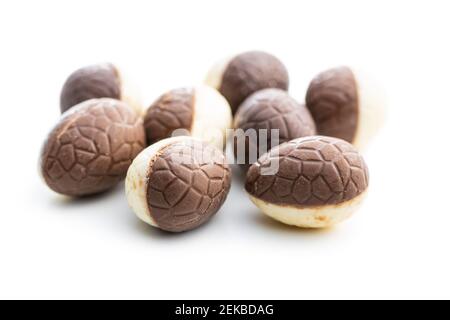 Chocolate easter eggs. Sweet candy eggs isolated on white background. Stock Photo