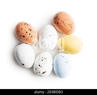 Chocolate easter eggs. Sweet candy eggs isolated on white background. Stock Photo