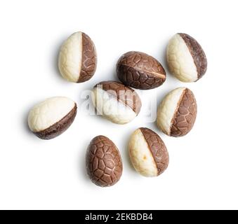 Chocolate easter eggs. Sweet candy eggs isolated on white background. Stock Photo