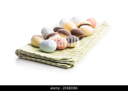 Chocolate easter eggs. Sweet candy eggs isolated on white background. Stock Photo