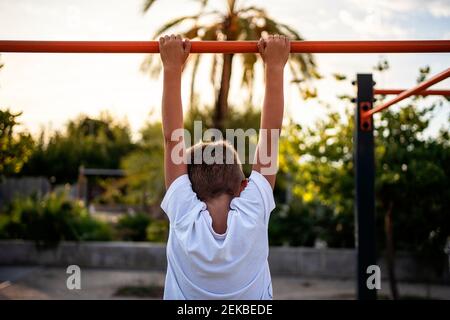 5-year-old boy playing in a bar park. Valencia Spain Stock Photo