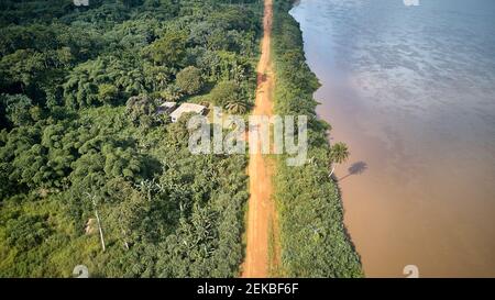 Cameroon, Aerial view of Sanaga river in landscape Stock Photo