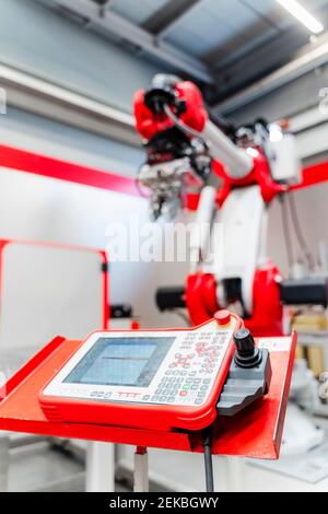 Close-up of control panel for welding robots in factory Stock Photo